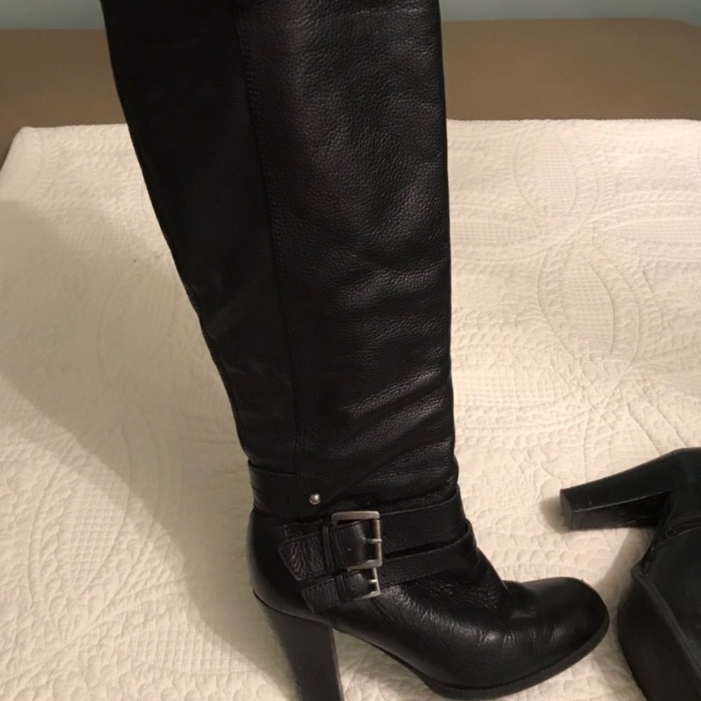 Nine West Black Leather Heeled Boots